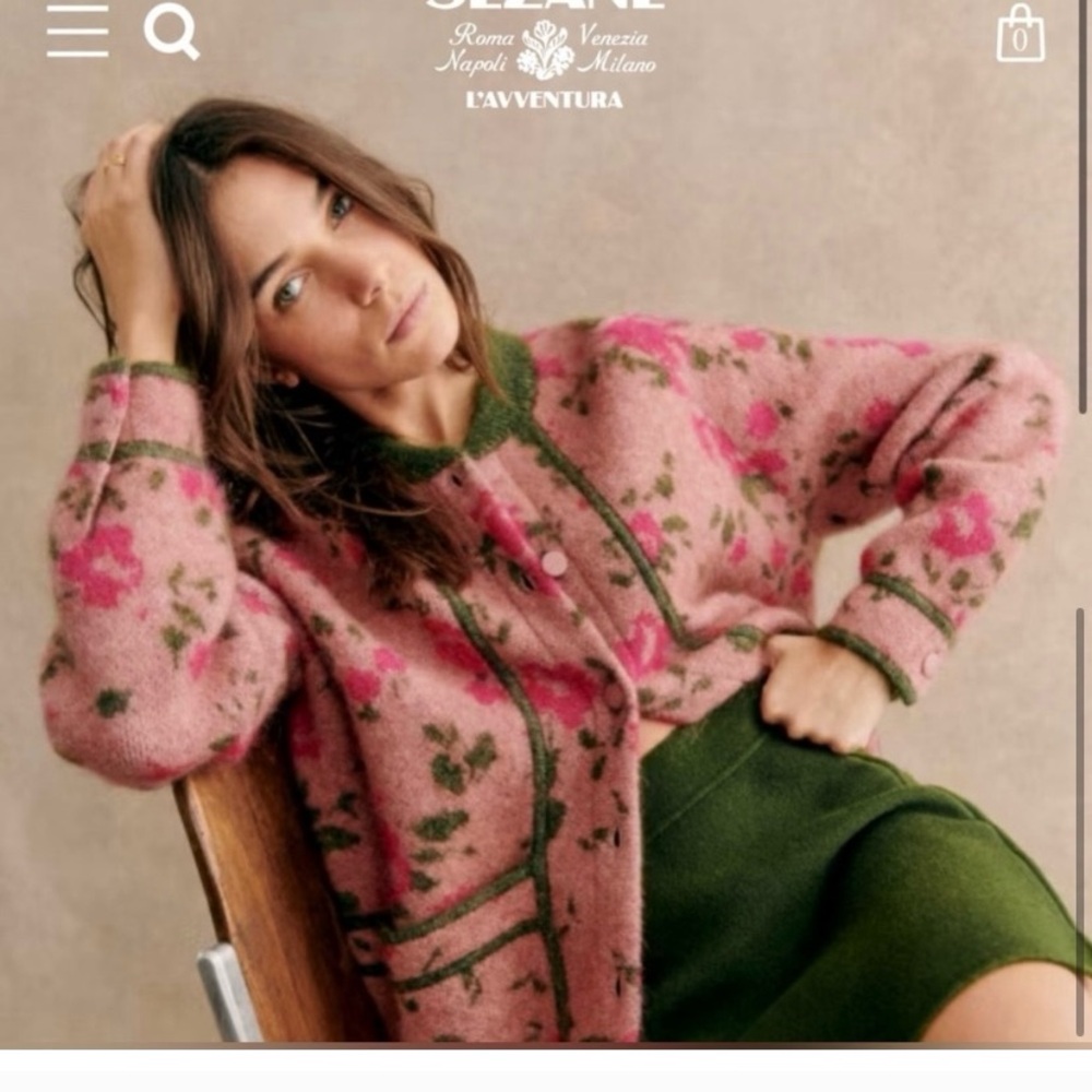 Sezane Noah Floral Pink and Green Sweater